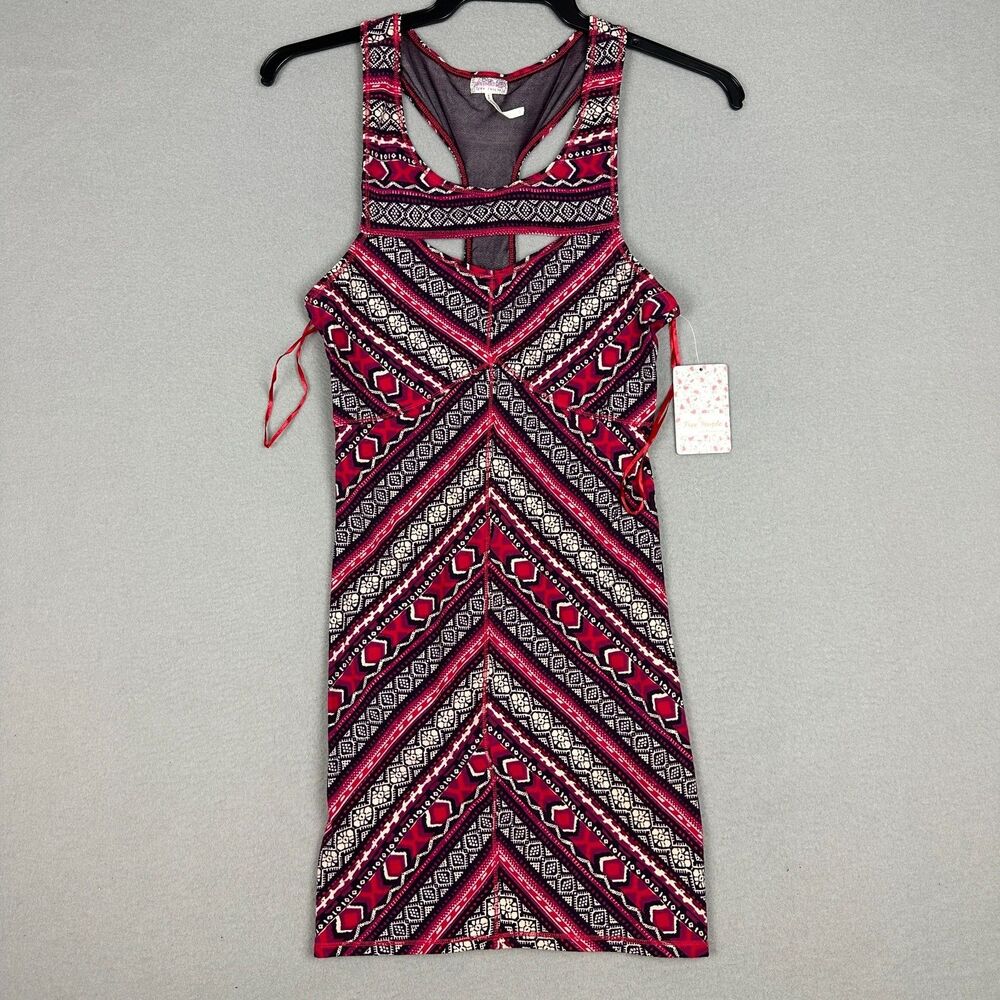 Free People Intimately Womens S Bodycon Cut Out Mini Dress Cherry Purple Tribal